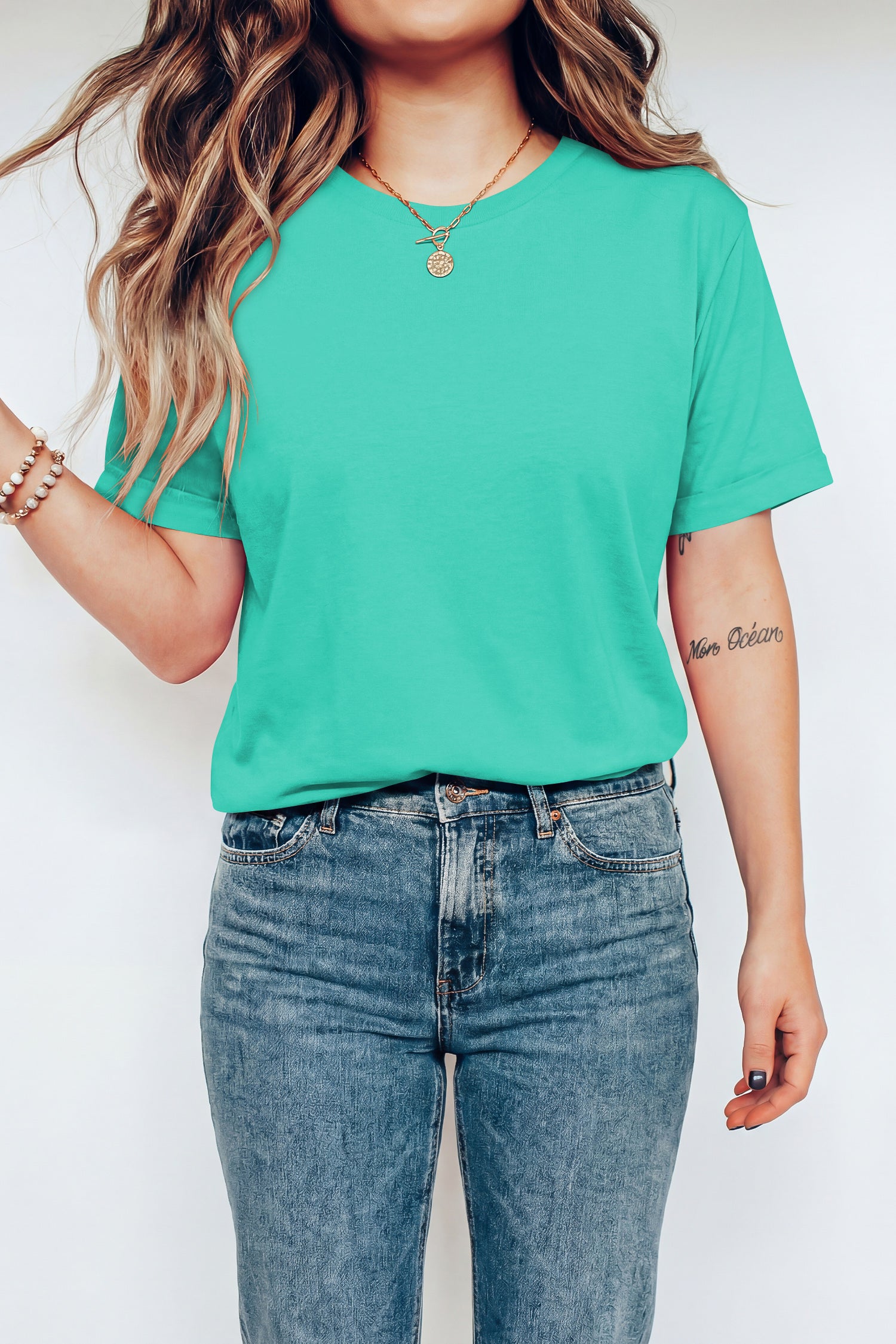 Sachet Pink Bright Casual Plain Crew Neck Tee