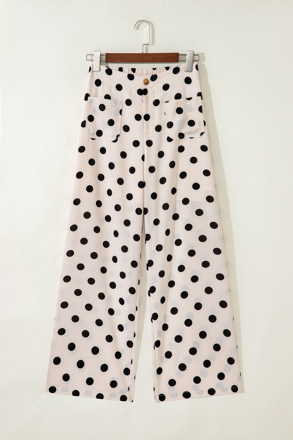 Sky Blue Polka Dot Print Patched Pocket Mid-rise Straight Leg Pants