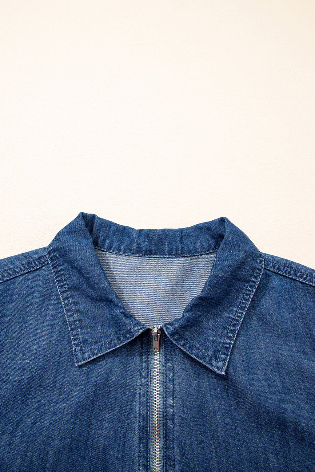 Blue Zip up Collared Short Sleeve Shift Mini Denim Dress