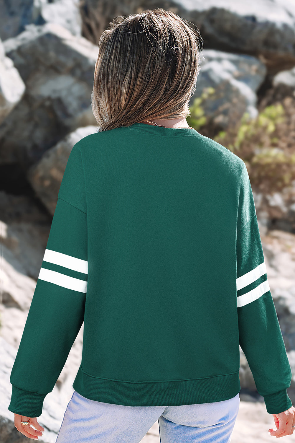 White Varsity Striped Detail Drop Shoulder Oversized Sweatshirt